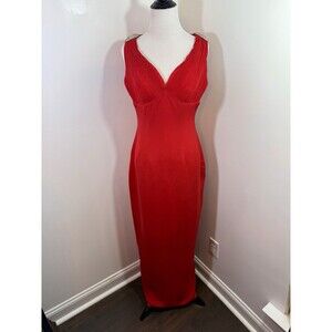 Vintage Dress Size 8 100% Silk Red Embellished Prom Dress Maxi Evening Gown